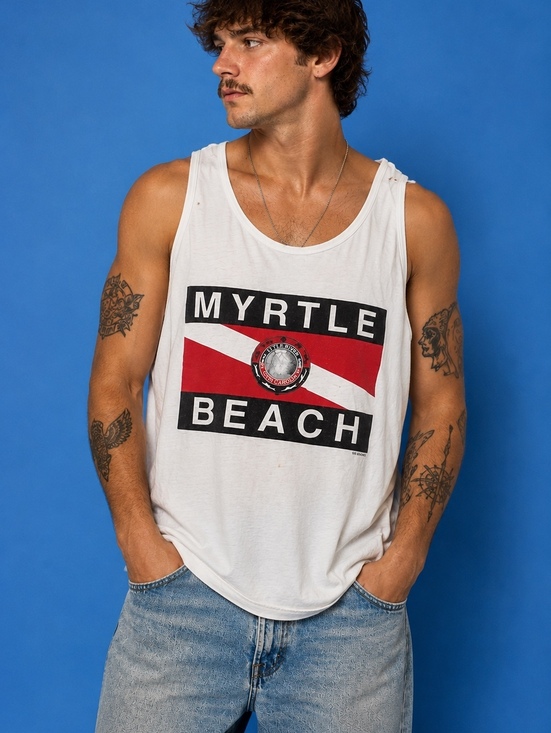 Fruit of the Loom Other - Vintage Myrtle Beach Tank Top XL White Heavy Cotton South Carolina Water Sport